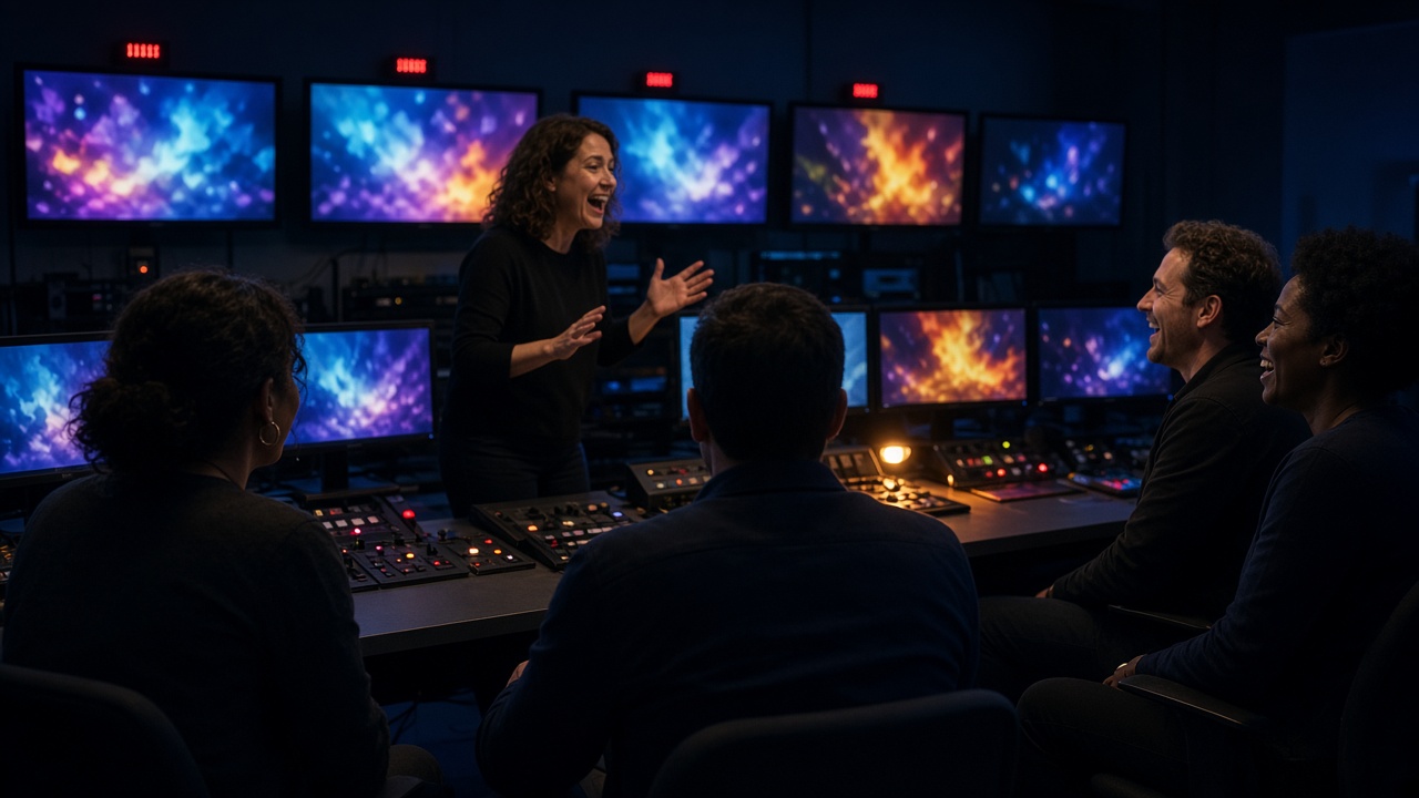A live television team reacting in a control room