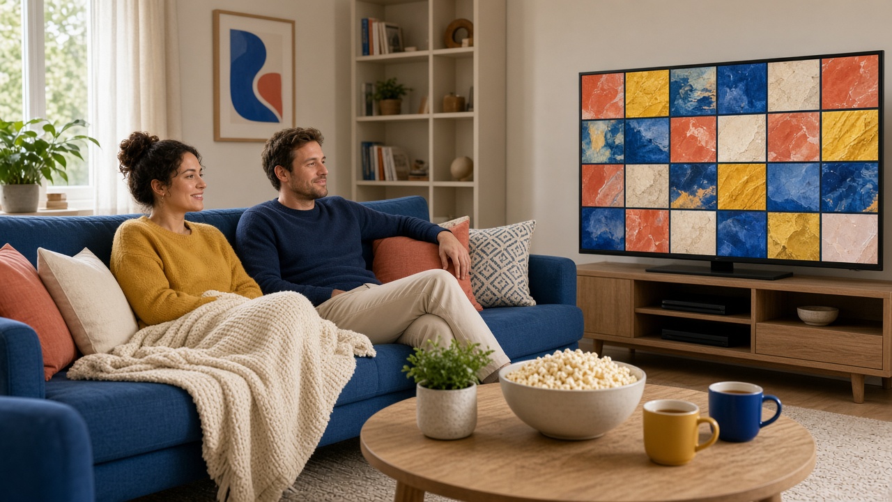 Two people enjoying a free streaming service at home